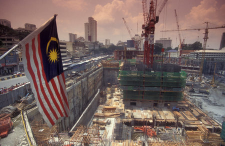 a large construction side in the city of Kuala Lumpur in Malaysia.  Malaysia, Kuala Lumpur, August,...