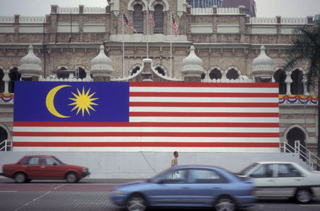 a malaysian flag at the Malaysian National Day or Hari Merdeka, August, 31, in the city of Kuala Lumpur in Malaysia.  Malaysia, Kuala Lumpur, August, 1997のeditorial素材