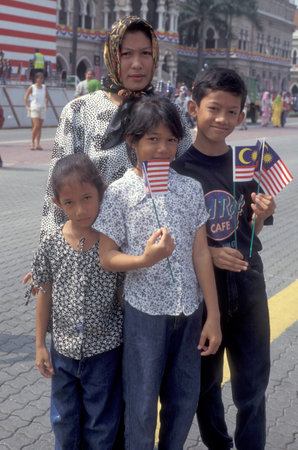 Malaysian People at the Malaysian National Day or Hari Merdeka, August, 31, in the city of Kuala Lumpur in Malaysia.  Malaysia, Kuala Lumpur, August, 1997のeditorial素材