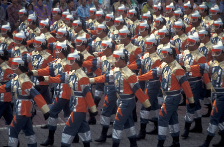 the Military Parade at the Malaysian National Day or Hari Merdeka, August, 31, in the city of Kuala Lumpur in Malaysia.  Malaysia, Kuala Lumpur, August, 1997のeditorial素材