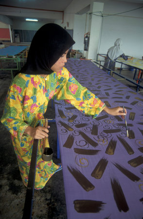 a Batik Textile painting and production in a Factory in the city of Kuala Lumpur in Malaysia.  Malaysia, Kuala Lumpur, August, 1997のeditorial素材