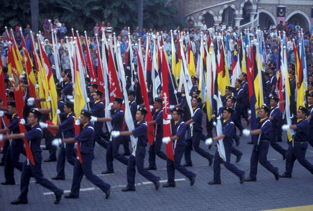 the Military Parade at the Malaysian National Day or Hari Merdeka, August, 31, in the city of Kuala Lumpur in Malaysia.  Malaysia, Kuala Lumpur, August, 1997のeditorial素材