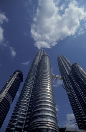 the architecture of the Petronas Twin Towers in the city of Kuala Lumpur in Malaysia.  Malaysia,...
