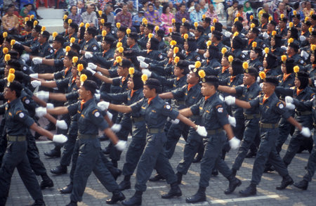 the Military Parade at the Malaysian National Day or Hari Merdeka, August, 31, in the city of Kuala Lumpur in Malaysia.  Malaysia, Kuala Lumpur, August, 1997のeditorial素材