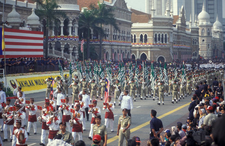 the Military Parade at the Malaysian National Day or Hari Merdeka, August, 31, in the city of Kuala Lumpur in Malaysia.  Malaysia, Kuala Lumpur, August, 1997のeditorial素材
