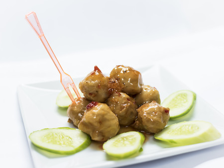 Pork balls with cucumber.の写真素材