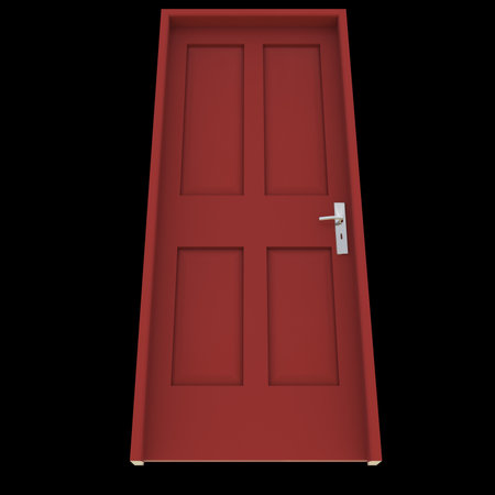 Red door An access point that has been opened showcased against a pure white background isolation.の写真素材