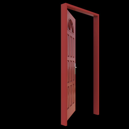 Red door An uncovered entrance displayed against a white isolated background.の写真素材
