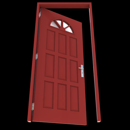 Red door A gateway without restrictions displayed on a pure white isolated canvas.の写真素材