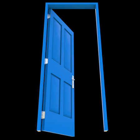 Blue door A pathway designed for easy access showcased on a blank white canvas.の写真素材