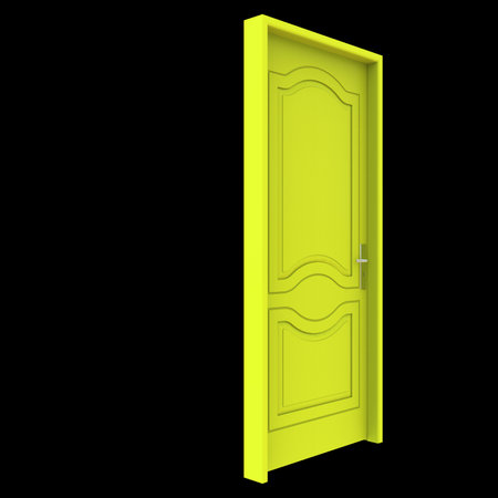 Yellow door A door for entering depicted in a pure white isolated environment.の写真素材