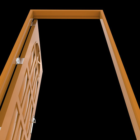 Orange door A gateway designed to be welcoming showcased in a white background isolation.の写真素材