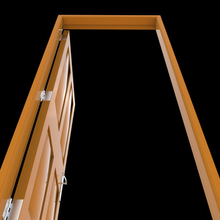 Orange door An access point without signs presented on an isolated white canvas.の写真素材