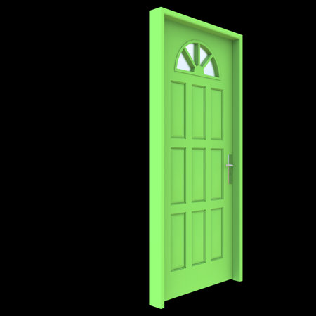 Green door An unsealed entrance positioned against a pure white isolated environment.の写真素材