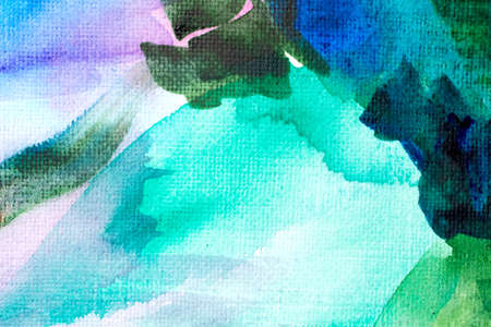 blue and green watercolors on paper texture, background design, hand painted elementの写真素材