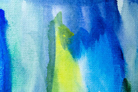 blue and green watercolors on paper texture, background design, hand painted elementの写真素材