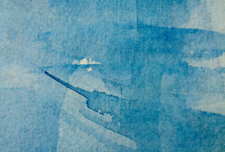 blue watercolors on paper texture, background design, hand painted elementの写真素材