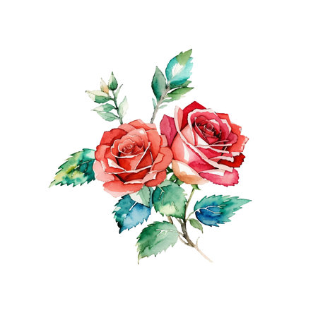 vintage watercolor flowers. Flat hand-drawn illustration isolated on white backgroundのイラスト素材