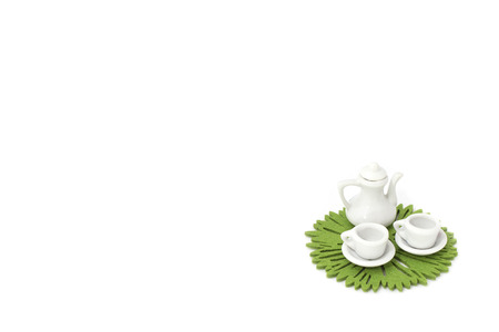 Picture with two miniature cup and decorationsの写真素材