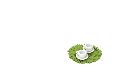 Picture with two miniature cup and decorationsの写真素材