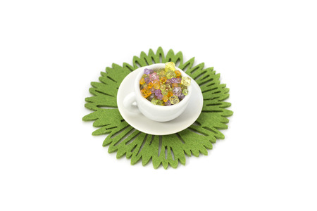 Picture with two miniature cup and decorationsの写真素材