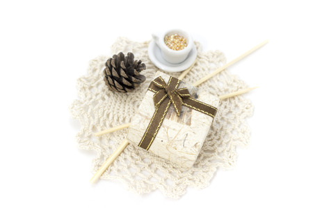 Picture with lace, mini box and decorationsの写真素材