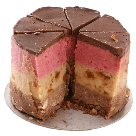 Raw food vegan neapolitan cake isolated on white backgroundの写真素材