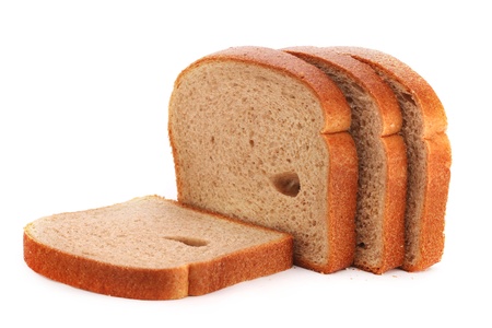 Whole wheat sliced beard isolated on white backgroundの写真素材