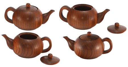 Wodden english kettle  (view from different angles) isolated on white backgroundの写真素材