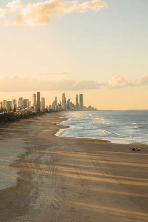 Aerial view of Burleigh Heads beach, Gold Coast, Queensland, Australia during the afternoonの写真素材