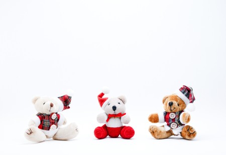 Three Christmas Cuddly Toys on a White Background.の写真素材