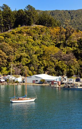 Sailing Boat in Marlborough Sounds, New Zealand.の写真素材