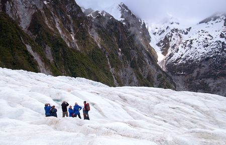 Hikers on Franz Josef Glacier in New Zealand, October 10 2009. The glacier area attracts around 250,000 visitors a year and up to 2,700 per day.のeditorial素材