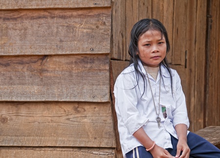 Portrait of an unidentified child in Dalat, Vietnam, June 19, 2010. According to CIA, the school life expectancy in Vietnam (primary to tertiary education) is 10 years (16 years in the US).のeditorial素材