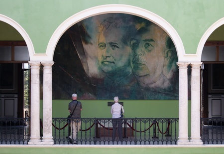 The Governors Building in Merida, Mexico, March 8 2010. The Palace is home to 31 enormous works of art by Mexican artist Fernando Castro Pacheco.のeditorial素材