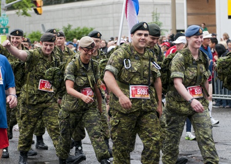 Members of the Armed Forces in the 2011 Ottawa Marathon, May 29 2011, Ottawa, Canada.のeditorial素材