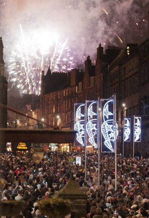 People take part in a torchlight procession on December 30, 2011 in Edinburgh, Scotland. The torchlight procession is an annual event to celebrate the end of the year.のeditorial素材