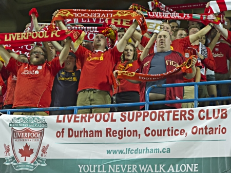 Liverpool fans turned out in their thousands to watch Liverpool's first pre-season match of their North American tour against Toronto FC at the Rogers Centre in Toronto, Canada, July 21 2012.のeditorial素材