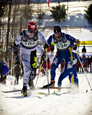 Sebastien Townsend (front) from the Nakkertok ski club competes in the mens 1.6km classic sprint event during the Haywood NorAm Eastern Canadians Championships at the Nakkertok Nordic Centre in Cantley, Quebec on February 1st 2013. Sebastien finished the のeditorial素材