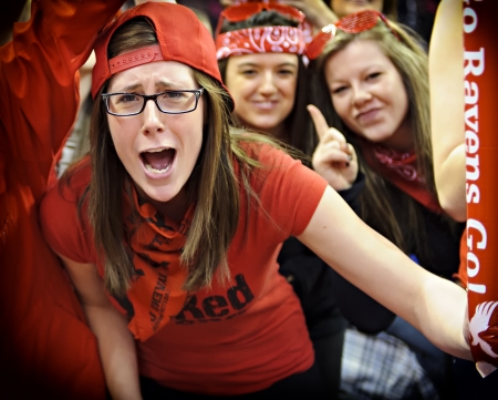 OTTAWA - MARCH 10: Raven's fans celebrate as the Carleton Ravens win the 2013 Men's CIS Basketball Final 8 Championship at Scotiabank Place, Ottawa on March 10 2013.のeditorial素材