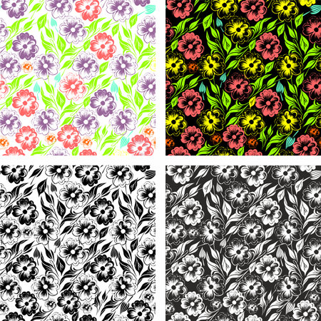 Seamless floral pattern. Vector illustration. Set of four seamless patterns.の写真素材