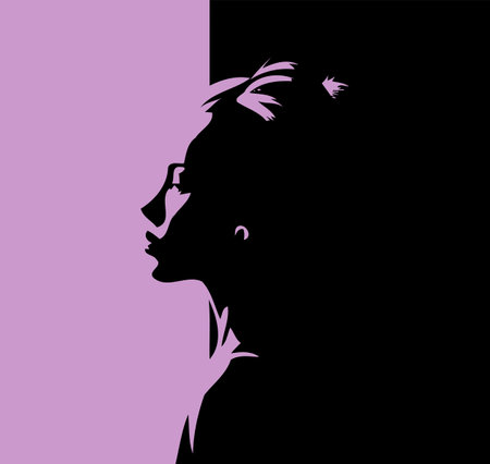 This beautiful girl profile vector image captures the essence of grace and charm. With flowing, lustrous hair cascading down her shoulders, she exudes elegance and confidence.のイラスト素材