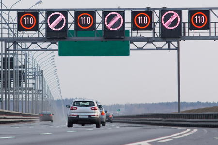 Perspective view of highway with speed limit informationの写真素材