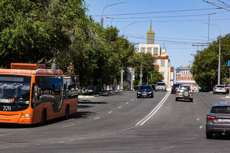 Orenburg Russia 07.19.2020 Transport on summer Orenburg streets.のeditorial素材