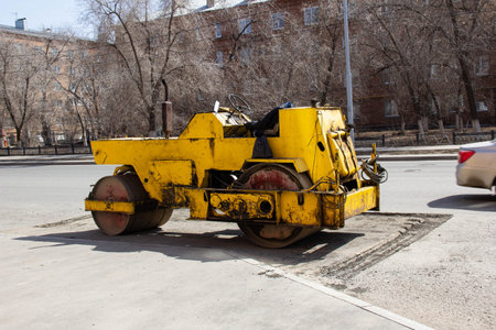Orenburg, Orenburg region, Russia - 04.13.2021 - An asphalt skating rink stands on a city street...