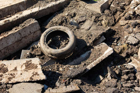 Construction debris on the side of the road.の写真素材
