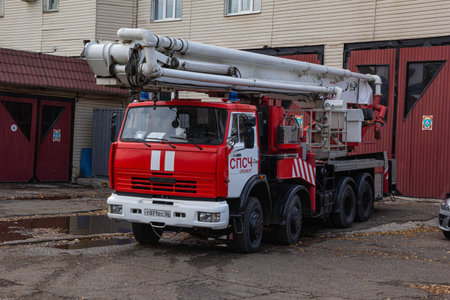 Orenburg, Russia - 10.23.2021: A fire truck based on a KAMAZ truck. The specialized fire and rescue...