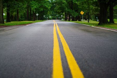 Middle of the road on a rainy day.の写真素材