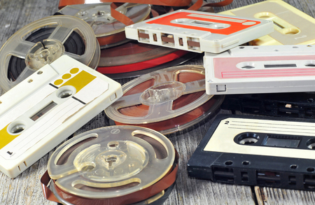 Old music cassettes and tapesの写真素材