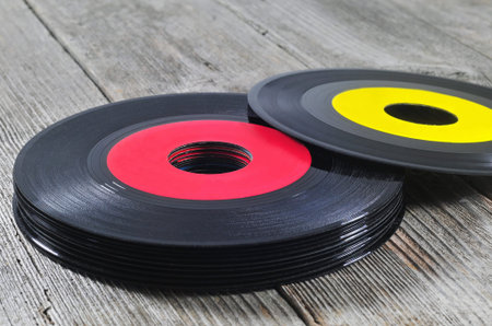 Stack of old vinyl records